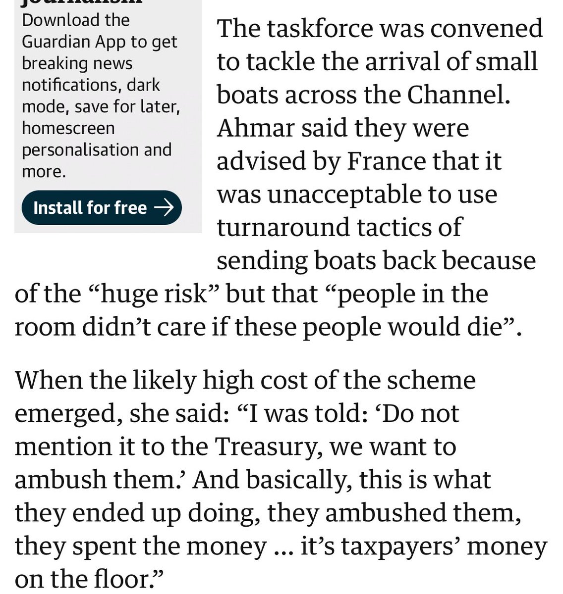 ‘A senior civil servant has said Cabinet Office officials making policy on small boats referred to “bloody migrants” and were expected to “leave their humanity at the door”. theguardian.com/uk-news/2024/a…