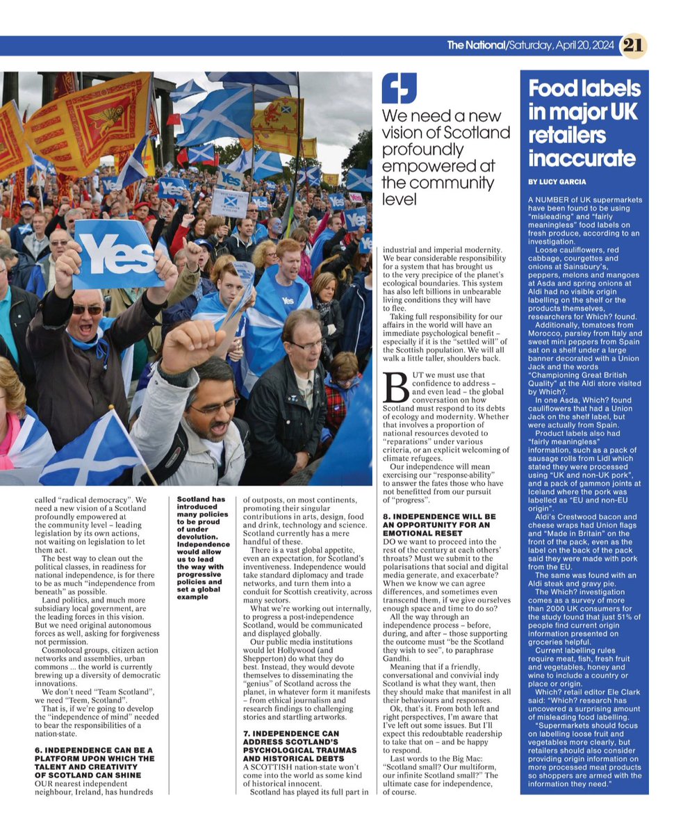 To celebrate (& prepare for speaking at) today’s @believeinscot rally in George Square, Glasgow, I asked my editor at @ScotNational if I could state my own 8 “back-to-basics” reasons for wanting Scottish independence. You’ll have yours… keen to know them thenational.scot/politics/24266…
