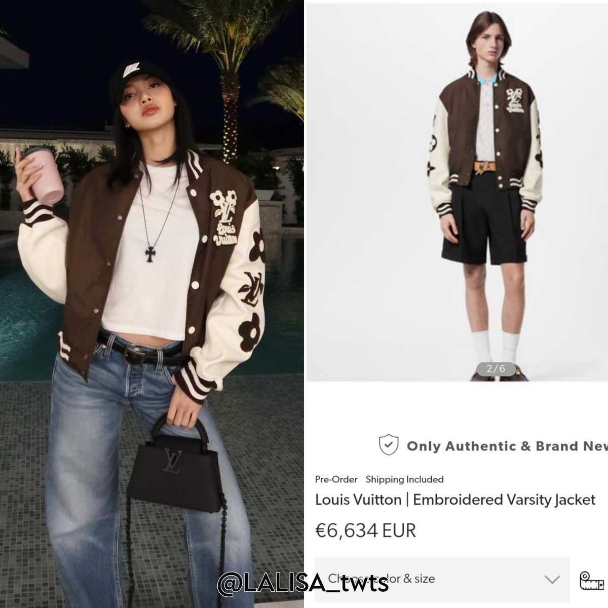 📸 Lisa wearing a @LouisVuitton's Varsity Jacket and Capucines Bag