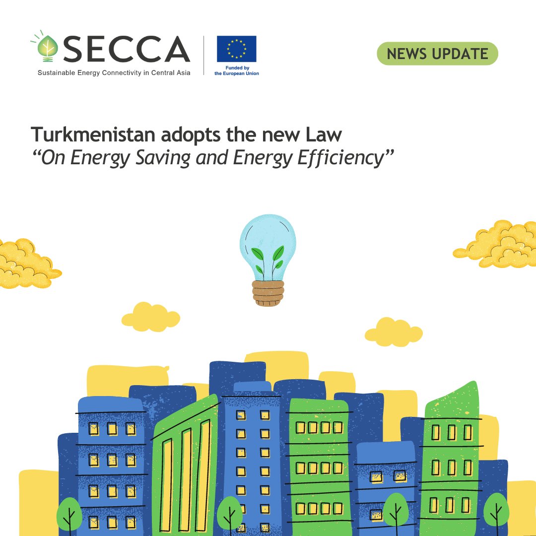 The Law establishes legal, economic & organisational framework for stimulating energy conservation, increasing #EnergyEfficiency (EE) in the country. 🇪🇺SECCA provides support to Ministry of Energy of Turkmenistan in studying international & European experience in EE deployment.