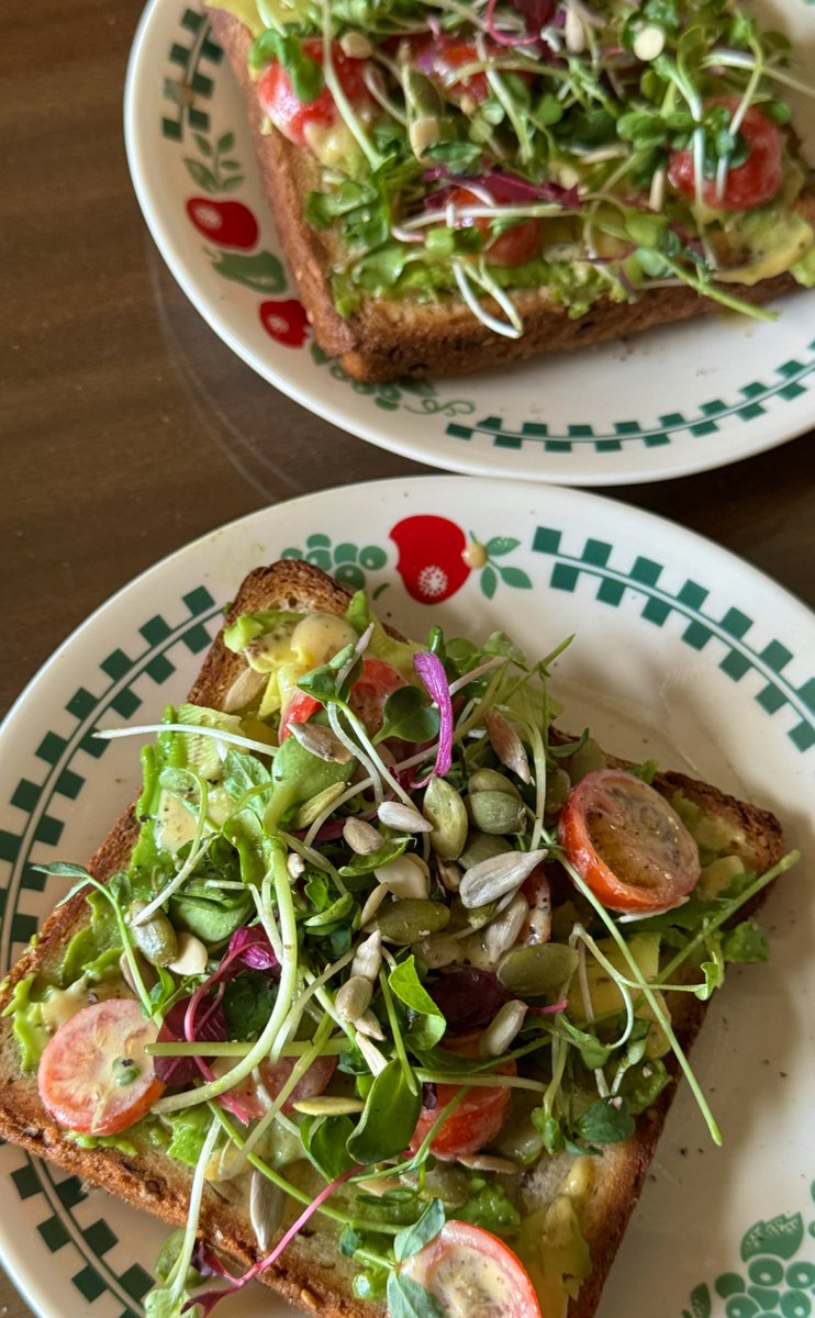 Avocado toast with amaranth and radish microgreens- lunch sorted