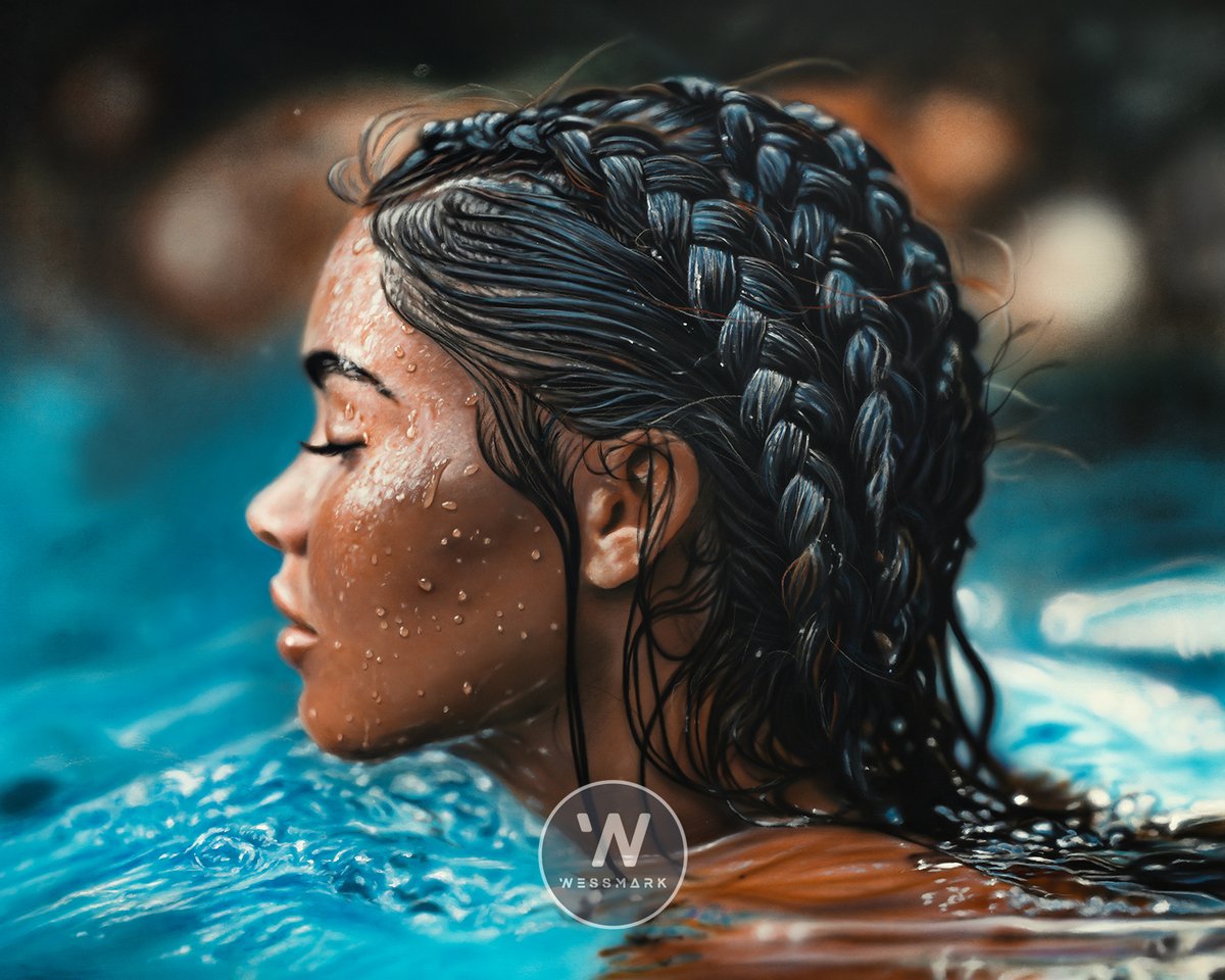 My latest painting Braided Beauty. Acrylic and oil 60x75  #realism #hyperrealism #photorealism #acrylic #oil #painting #art #portrait #contemporary #figurative #beauty #tropical #water #art #artwork