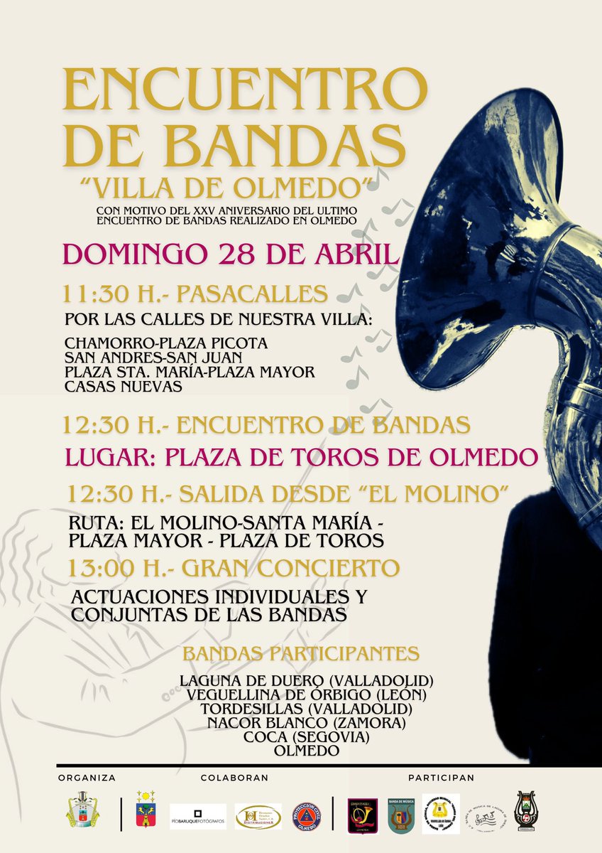 En domingo 28 de Abril, tendremos un encuentro de bandas en Villa de Olmedo