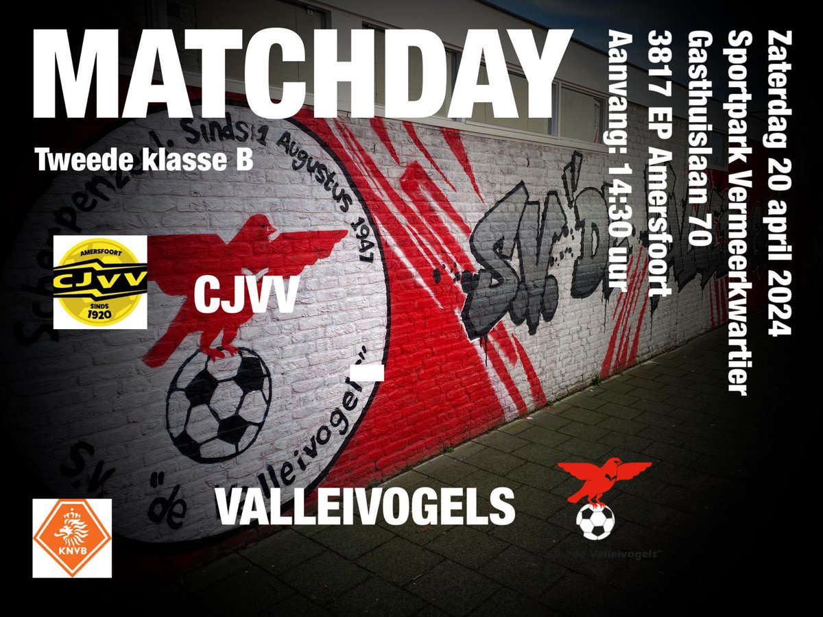 Matchday! Om 14:30 uur ontmoeten we op sportpark Vermeerkwartier te Amersfoort <a href="/CjvvA/">CJVV Amersfoort</a>. #samensterk