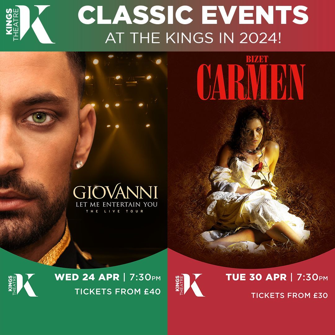 Classic Events at The Kings in 2024! Giovanni Pernice 📅 Wed 24 Apr | 7:30pm 🎟️ Tickets from £40 ➡️ buff.ly/4446OCz Bizet's Carmen 📅 Thu 30 Apr | 7:30pm 🎟️ Tickets from £30 ➡️ buff.ly/3Qa6b4r