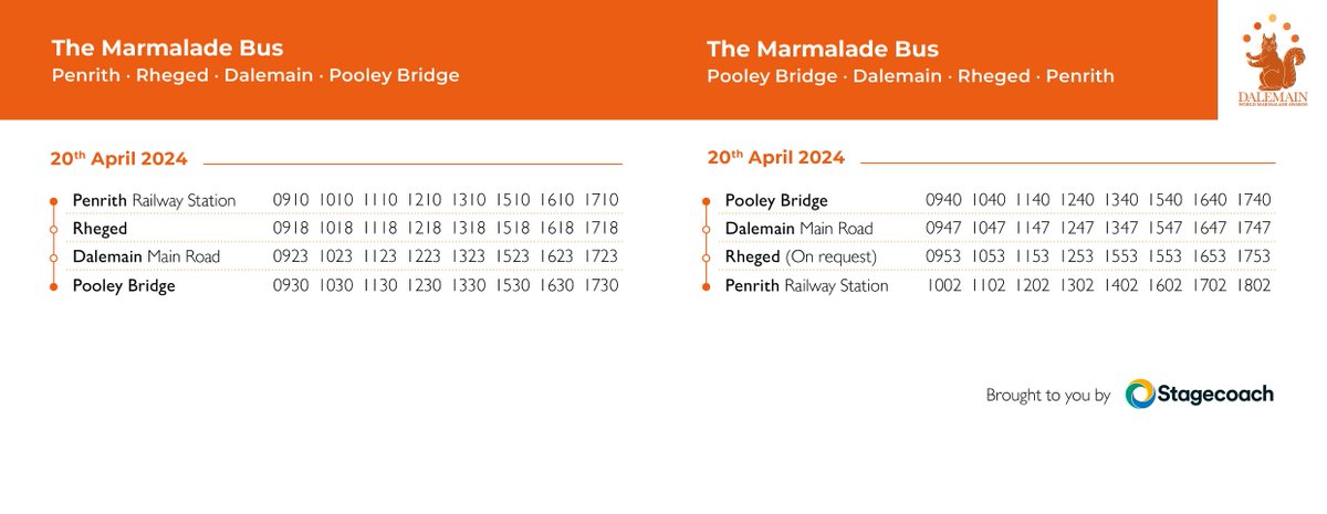 Heading to the Marmalade Awards at Dalemain today?🍊 Hop on our service operating from Penrith Railway Station to Pooley Bridge, via Rheged and Dalemain. Follow the link for more information 👉stge.co/4a0Prnz @marmaladeawards