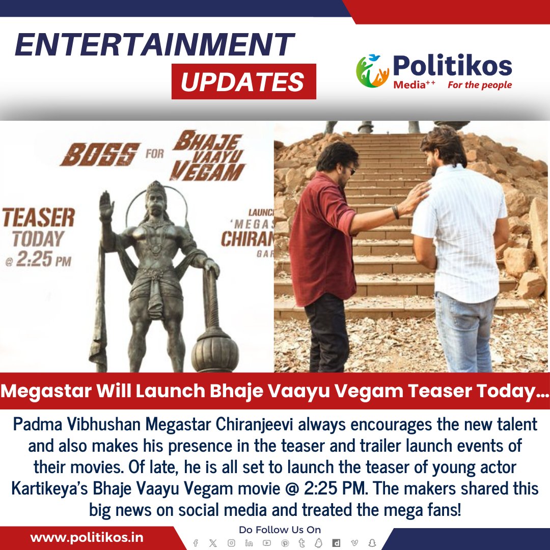 Megastar Will Launch Bhaje Vaayu Vegam Teaser Today…
#politikos
#politikosentertainment
#Megastar
#BhajeVaayuVegam
#TeaserLaunch
#EntertainmentNews
#MovieTeaser
#FilmPromotion
#NewRelease
#CinemaUpdates
#TeaserRelease
#BhajeVaayuVegamTeaser
#FilmTeaser