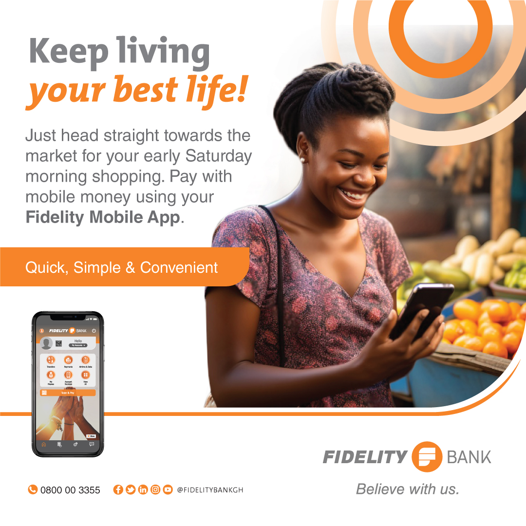 fidelitybankgh's tweet photo. Weekend delight. Market treasures await, with Fidelity Mobile App making every purchaseΒ aΒ breeze!Β ππ
#WeekendDelight #FidelityMobileApp #BelieveWithUs https://t.co/wO1y4nhdeg
