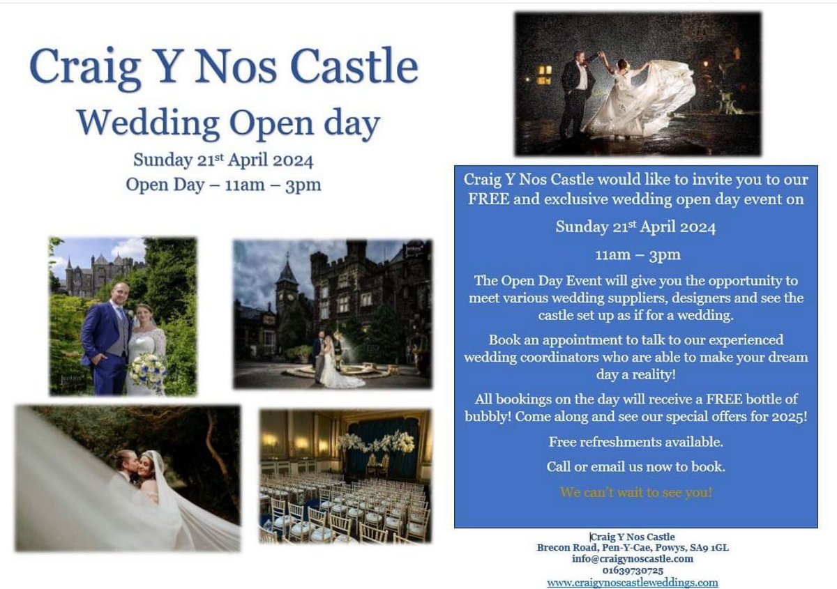 We'llB @ #CraigyNosCastle for their 'Wedding Open Day' Tomorrow 11-3pm. Hope 2CU there :-)

#BagpiperSouthWales #BagpiperWales #Bagpipes #Bagpipemusic #Swansea #Glynneath #Neath #Ammanford #Maesteg #Llanelli #Bridgend #Gwent #Monmouthshire #PortTalbot #Pontardawe #Abergavenny
