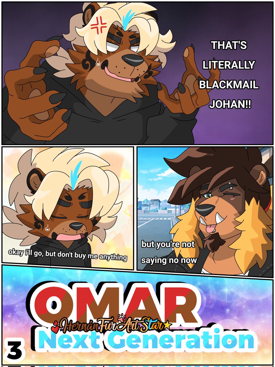 hernan_star's tweet photo. Veamos más interacciones de los nuevos personajes, parte 3 💕 (léanlo como manga y perdón de ante mano si hay algo mal escrito en la parte en Inglés) 

#Omar #TigerBear #Johan #LionBear #furryfandom #furryart #History https://t.co/1yCvMI7CiW
