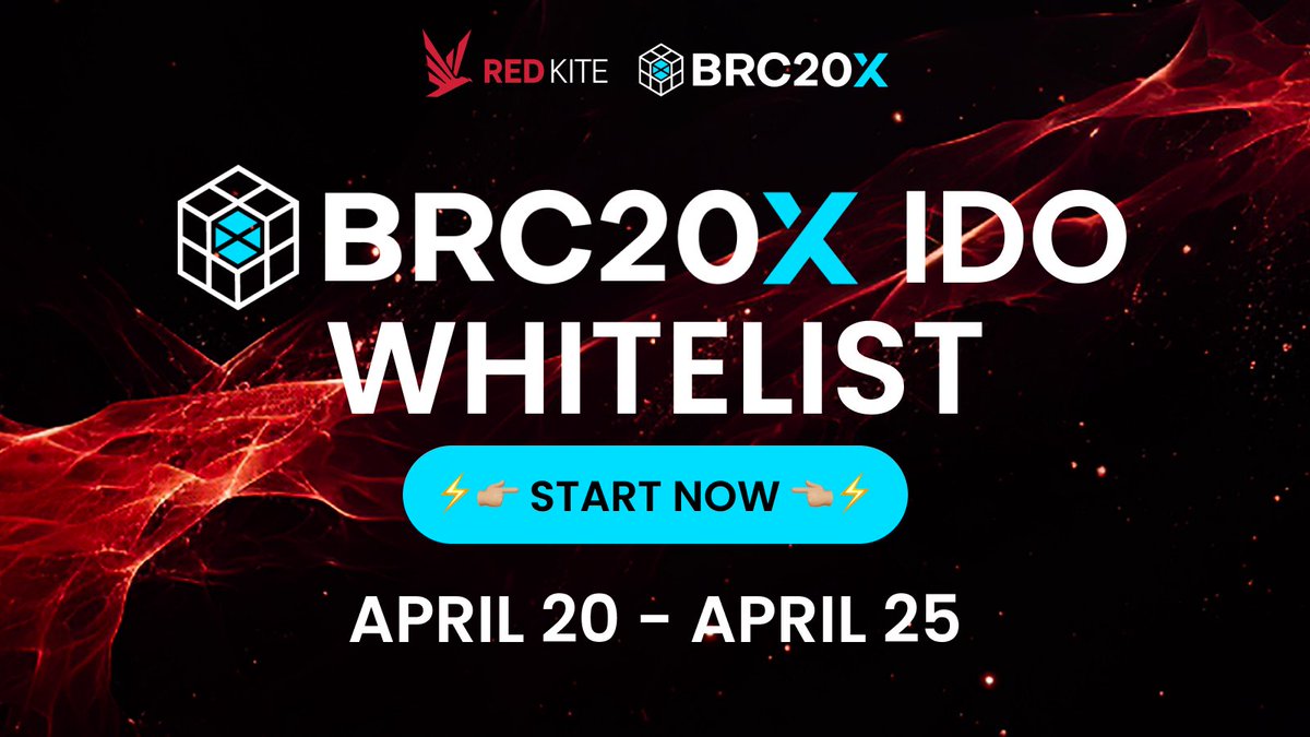 🔥 IT'S TIME! 🔥 Let's secure your whitelist spot for #BRC20X #IDO happening next Friday, April 26. Apply now: 👉 $BRCX IDO Pool: redkitepad.com/#/buy-token/248 👉 $BRCX Community Pool: redkitepad.com/#/buy-token/249 ⏰ Whitelist registration: 07:00 UTC, April 20 – 07:00 UTC, April 25, 2024