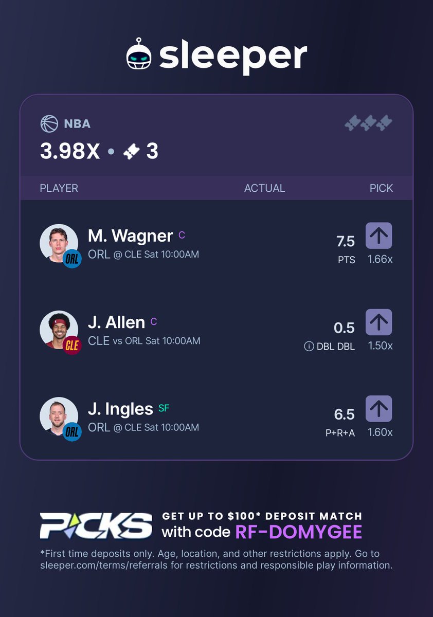 #prizepicks #nba #betr #mlb #nhl
Here are some early morning NBA free picks on SLEEPER!!  Join PICKS and get a $100 deposit match when you make your first deposit using my promo code: RF-DOMYGEE

sleeper.com/promo/RF-DOMYG…