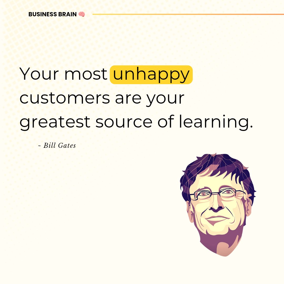 BusinesszBrain's tweet photo. 📌Your most unhappy customers are your greatest source of learning.
📍Bill Gates 

⚡ Follow   @BusinesszBrain

#billgatesthoughts   #billgates  #businessquotes #businesslessons #quotes https://t.co/Q23KFE61N6
