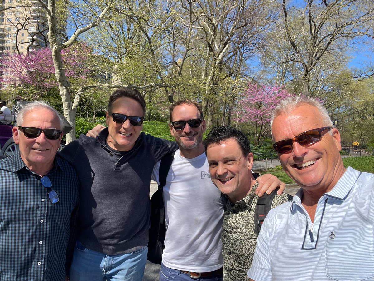 authordlewis's tweet photo. In sunny New York with the A Team from the Ministry of Ungentlemanly Warfare - (l to r) Eric and Paul, the scriptwriting team, Geoff, cameraman and director, myself, and Niall, producer. Great times.😀 https://t.co/XeG6XyrhGf