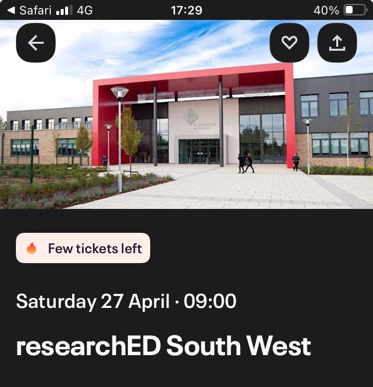 This time next week we will be welcoming 300+ people as they arrive for @researchEDSW! Tickets are going fast! 🗓️27/4, 9-4.30 📍 @GloucsAcademy 🎟️ shorturl.at/uxDI7 @researchED1 @tombennett71 @nmgilbride @ThomasHenesey @Ambition_Inst @GreenshawTrust