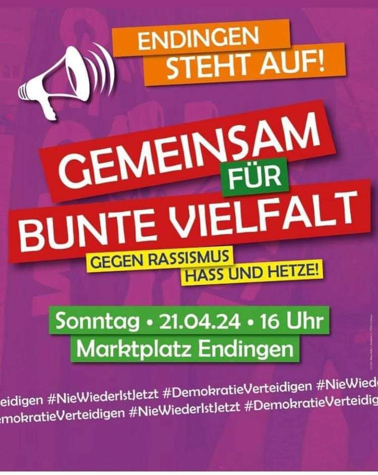 #Endingen

Demo gegen Rechts

❤️💜💙🩵💚💛🧡🩷

#fckafd
#NieWiederIstJetzt
#DemosGegenRechts #WirSindDieBrandmauer #WirSindMehr #LautGegenRechts #Demokratie #BuntStattBraun