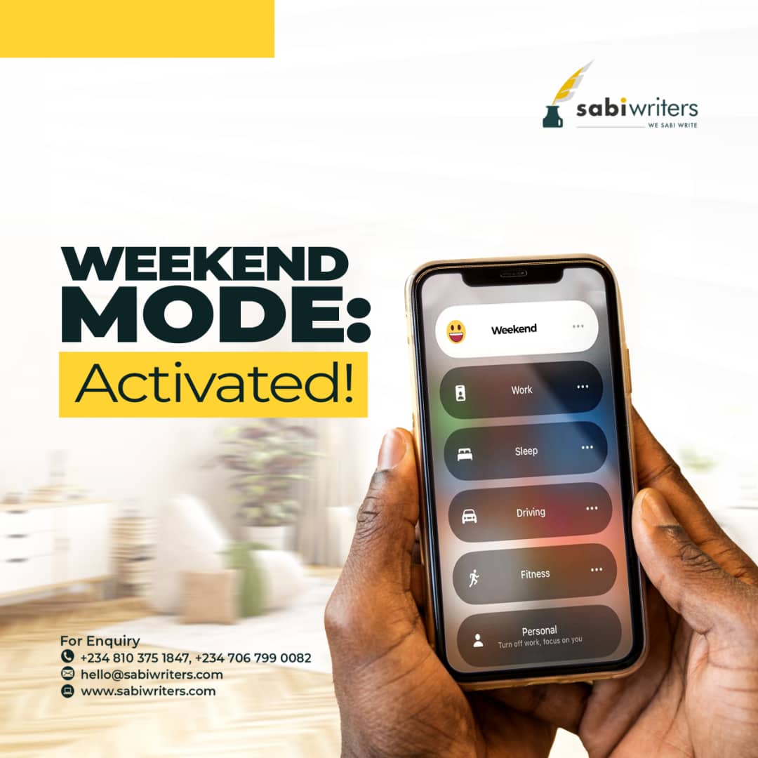 How far, people!

It’s the weekend o!

What’s the colour of the asoebi?

Or are you chilling with Netflix instead?

Activate your weekend mood to suit your style.

#wesabiwrite #contentcreationcompany #weekendmood #weekendvibes #activationmode #partylife