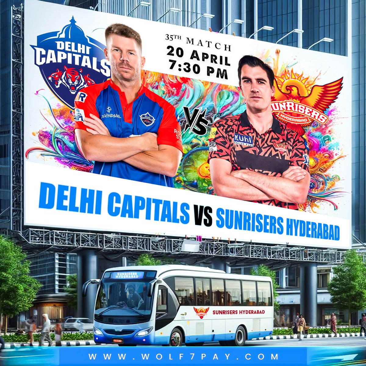 Get ready for an exciting showdown between Delhi Capitals and Sunrisers Hyderabad! Who will come out on top in this important match? #wolf7pay #DC #SRH #IPL #PatCummins #davidwarner #winbig #PlayNow
