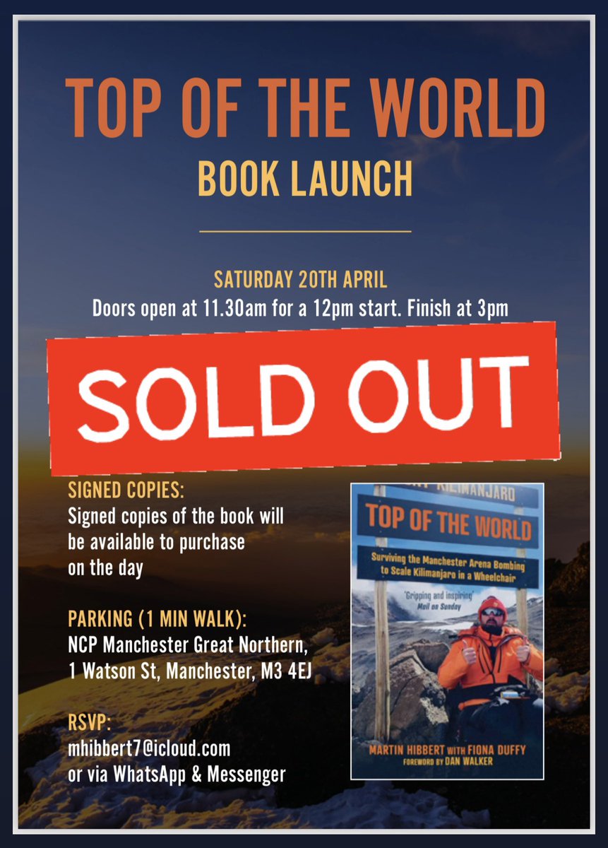 Looking forward to seeing everybody at my book launch in Manchester today. 150 people helping me celebrate my book - Top of the World which is released on the 25th April. Very proud day today.