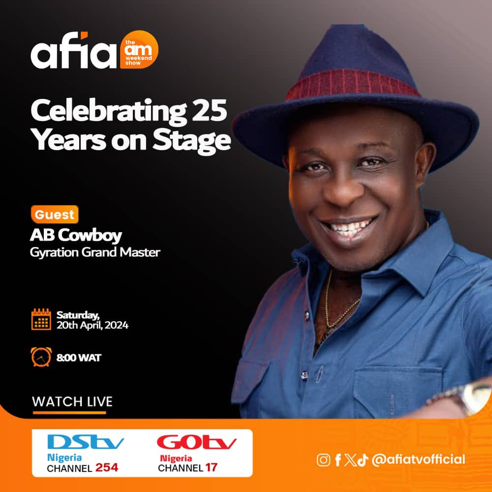 This evening the legendary Gyration Grand Master AB Cowboy will be performing for his 25 years on Stage anniversary at The Base Landmark, Enugu 6pm If you've forgotten how to gyrate, dont miss this nostalgic performance. Will also be streaming live on DSTV or GoTV