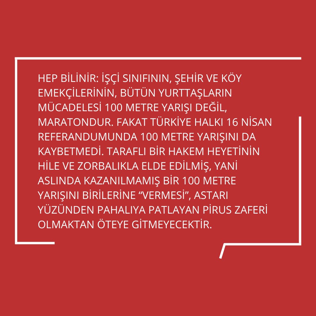 📢 Yeni sayımızda 'Zorbalık Hak Yaratmaz'

“Atı alan Üsküdar’ı geçti, biz bildiğimizi okuyacağız” diyenler Türkiye halkının demokratik iradesine çarpacaklardır. 

#toplumcukurtuluş
#vatancumhuriyetemek
#anayasa
#zorbalık
#referandum