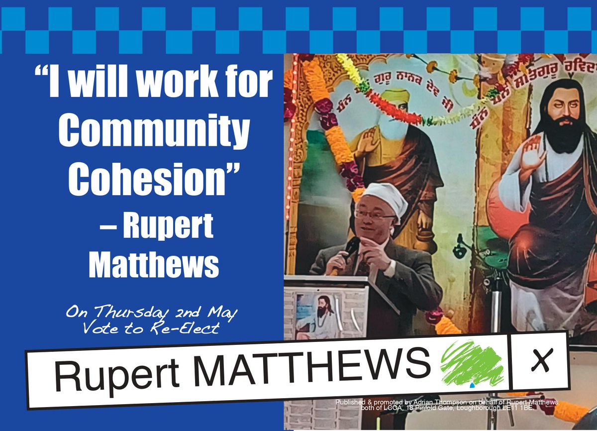 To improve COMMUNITY COHESION vote for Rupert Matthews on Thursday 2nd May · Liaison with cllrs & faith groups · Educate officers & staff · Improve understanding · Promote tolerance by all On 2nd May #CutCrimeVoteMatthews Return your postal vote TODAY. rupertmatthews.org.uk/campaigns/leic…