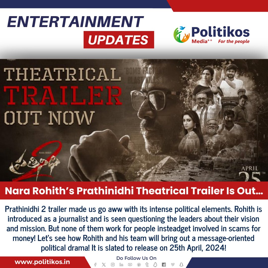 Nara Rohith’s Prathinidhi Theatrical Trailer Is Out…
#politikos
#politikosentertainment
#NaraRohith
#Prathinidhi
#TheatricalTrailer
#EntertainmentNews
#MovieTrailer
#FilmPromotion
#NewRelease
#CinemaUpdates
#PrathinidhiTrailer
#FilmTrailer
#TrailerLaunch
