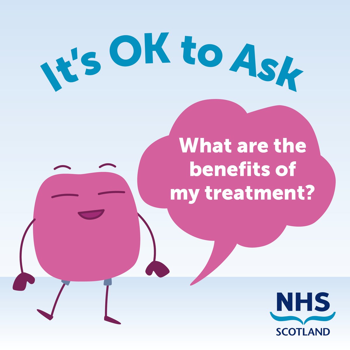 Do you know #ItsOKtoAsk? To help you get the most out of your next healthcare appointment, there are 4 key questions it’s worth remembering to ask. For more info visit: nhsinform.scot/its-ok-to-ask