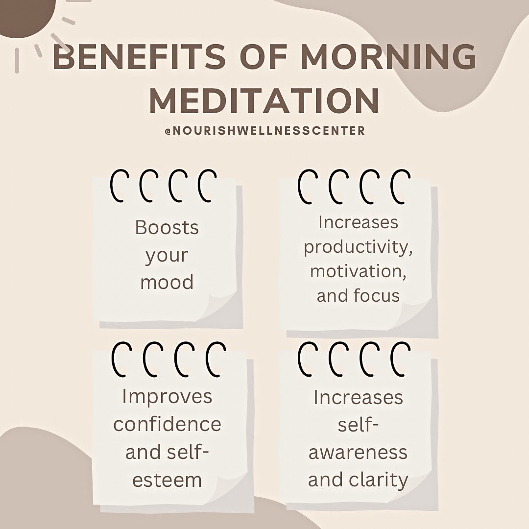 Morning Meditation Unleashes Focus, Clarity, and Inner Peace☮️🌱

Follow us: 
Insta: @nourishwellnesscenter
Twitter: @centernourish
LinkedIn: Dora Cario
Website: nourishwellnesscenter.com

#morningmeditation #benefitsofmeditation