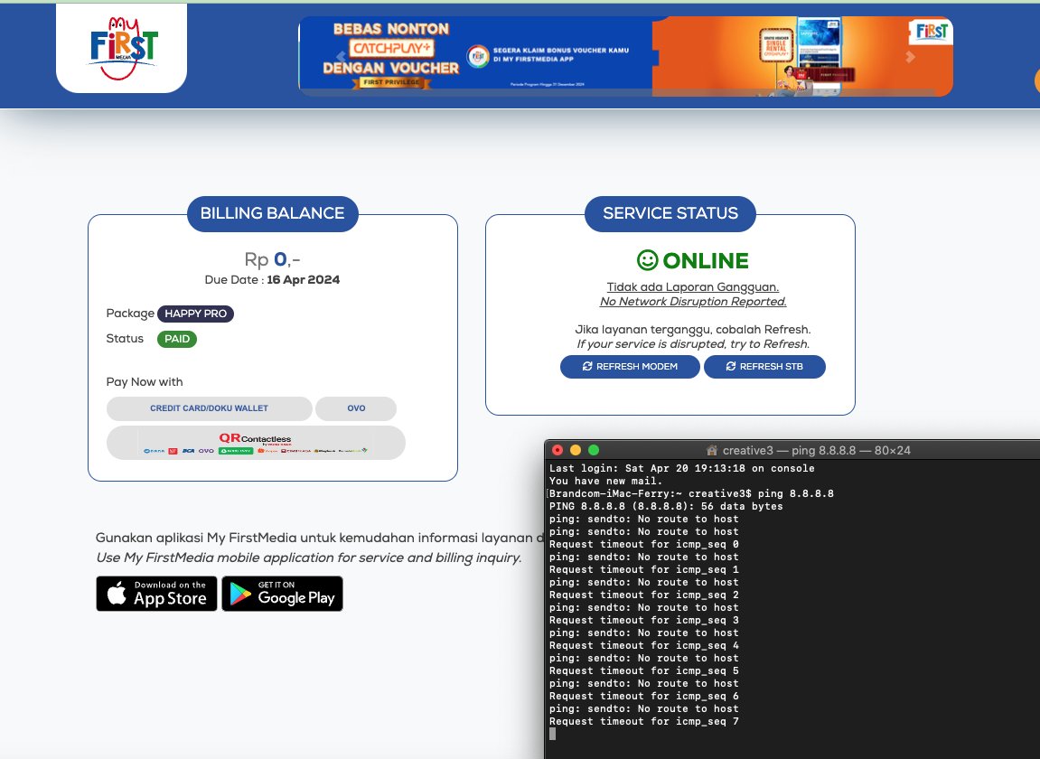 Snow_field's tweet photo. @FirstMediaCares

No. Pelanggan : 12672498. Area Coverage: Serdang Kemayoran, Jakpus. Status: Online, Ping : Request Timed Out, Refresh Modem &amp; STD : Done several Times Mohon mengirimkan teknisi karena sudah hampir 3 minggu sebelum lebaran masih putus ternyata. thankyou https://t.co/A7XTGmhIYY