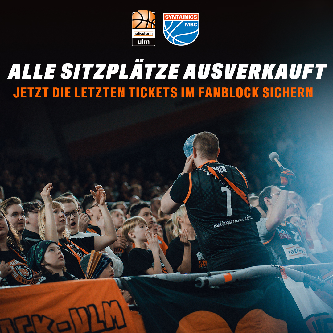 Alle Sitzplätze 𝗔𝗨𝗦𝗩𝗘𝗥𝗞𝗔𝗨𝗙𝗧 🔒🏀 Sei schnell und sichere die 𝗝𝗘𝗧𝗭𝗧 die letzten Tickets im Fanblock, um das morgige Heimspiel gegen den MBC nicht zu verpassen. 🤙 Zum Ticketshop hier entlang 👉 bit.ly/3TPRzIH #uuulmer #weareone | 📸 Felix Steiner