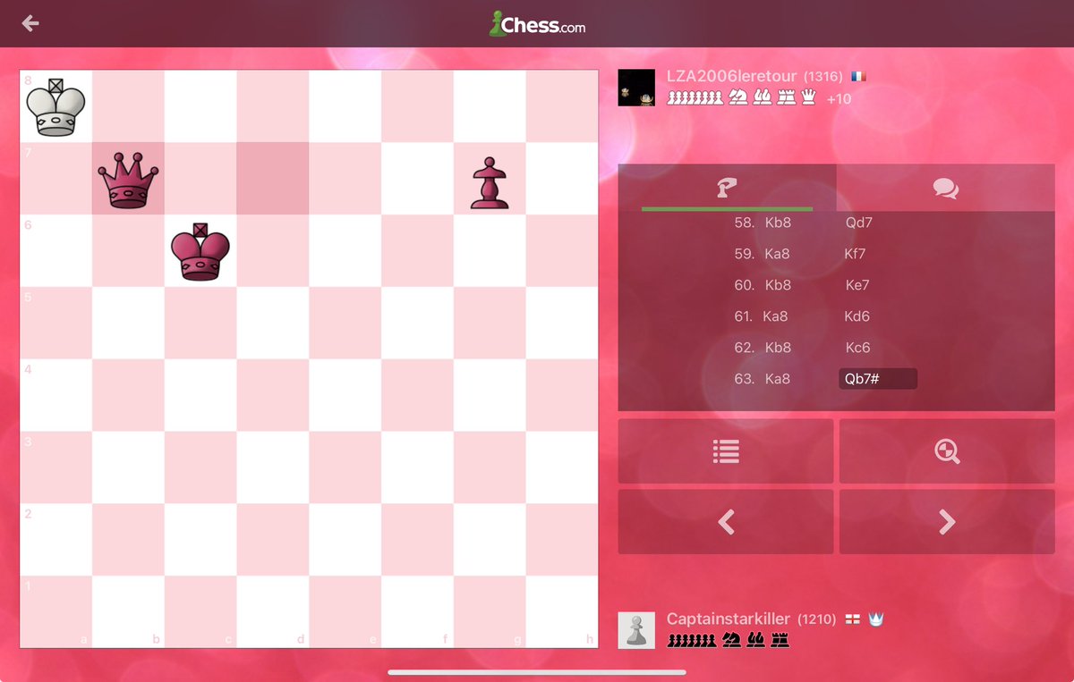 Check out this #chess game: Captainstarkiller vs LZA2006leretour - chess.com/daily/game/619… via @chesscom #iLost