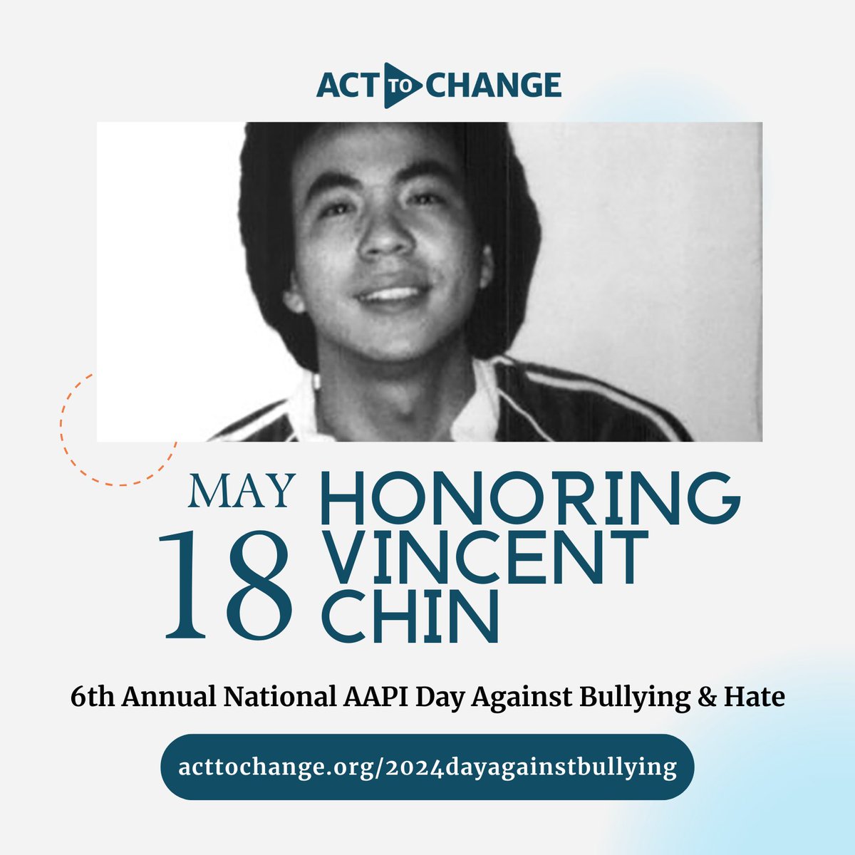 #VincentChin was murdered in a racial hate crime in 1982. Even four decades later, racism and bullying continue to hurt #AAPIYouth. On May 18th, we're honoring Vincent's legacy by uplifting youth voices: acttochange.org/2024dayagainst… 🎟️ FREE tickets for youth attendees 🎟️