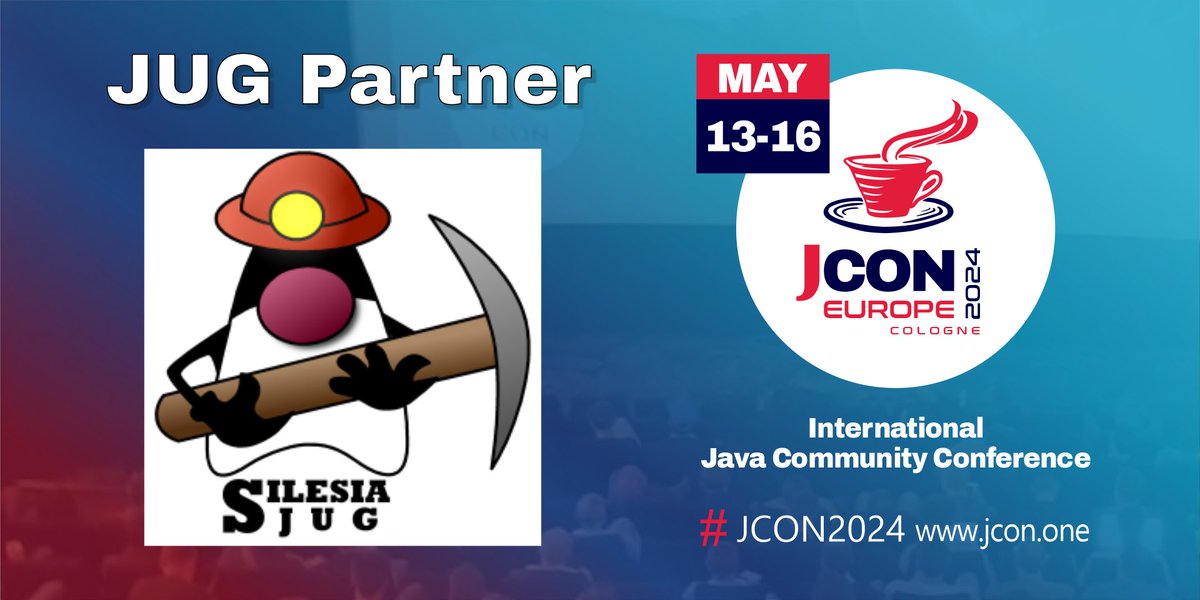 Great! @silesiajug is back as a partner of #JCON2024! For all #JUG members we offer 1,000 free #JavaUserGroup tickets, first come, first serve! #JCON #Java @Adam_Kulawik Get your free JUG ticket: bit.ly/jcon24-eu-jug-… Become a partner: jcon.koeln/#partner