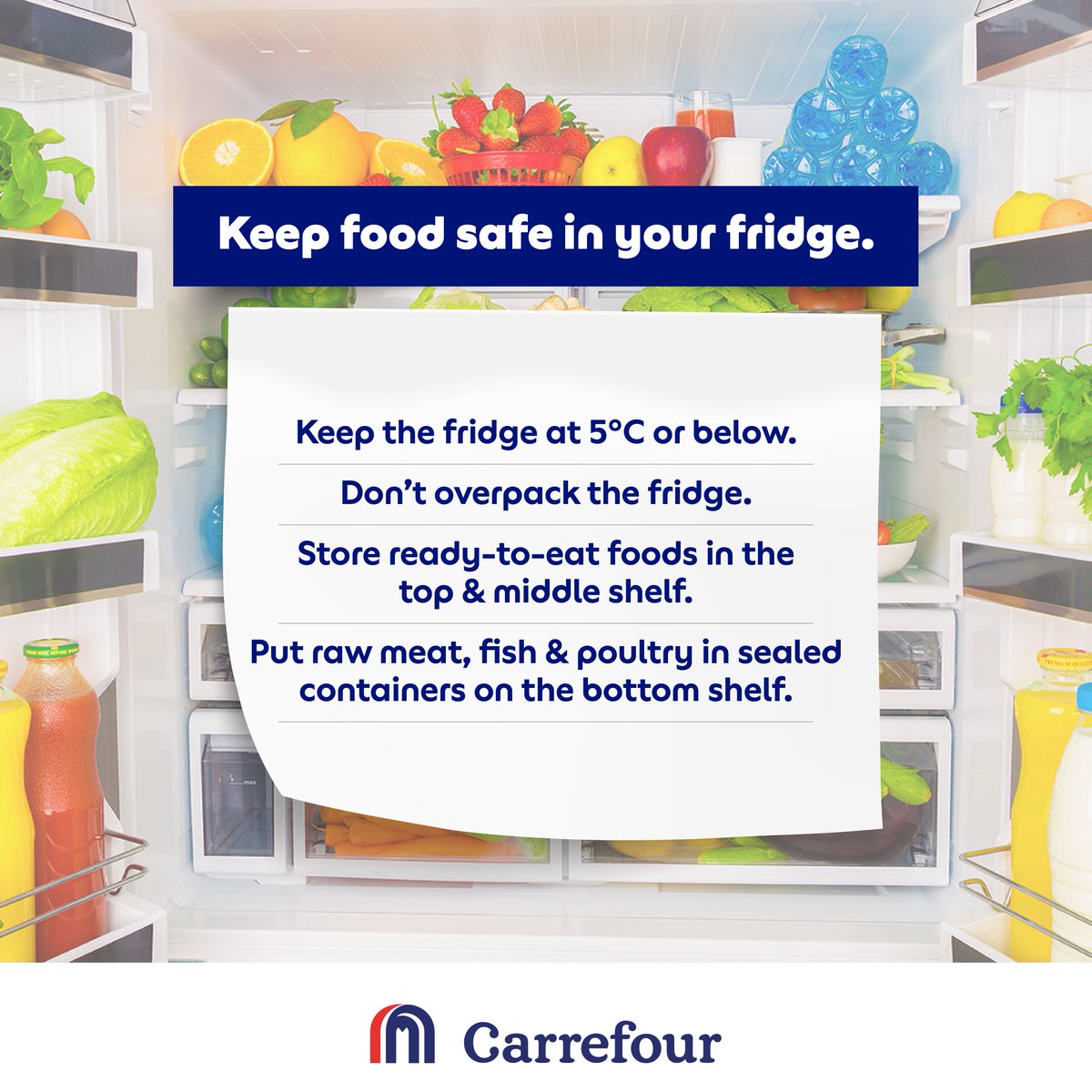 Keep it cool and safe in your fridge😃. Follow these easy tips to keep your food fresh😋

#MoreForYou #GreatMoments @MajidAlFuttaim