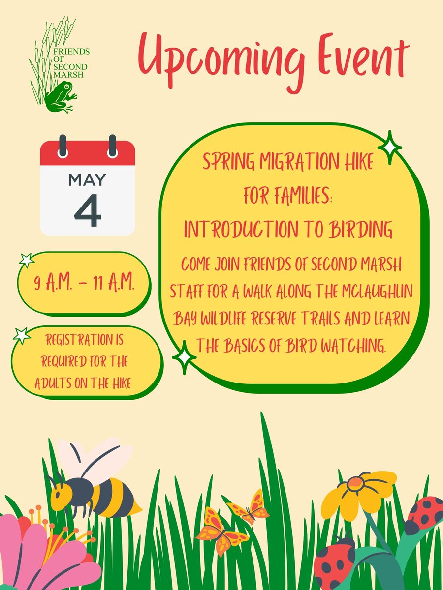 secondmarsh's tweet image. We have two upcoming events on May 4.
Spring Migration Hike for Families. Register here:  eventbrite.ca/e/spring-migra…
Join us for Doors Open and learn more about we are and what we do.
#LoveTheMarsh  #Oshawa #SecondMarsh #NaturalHeritage #CulturalHeritage #OntarioWetlands