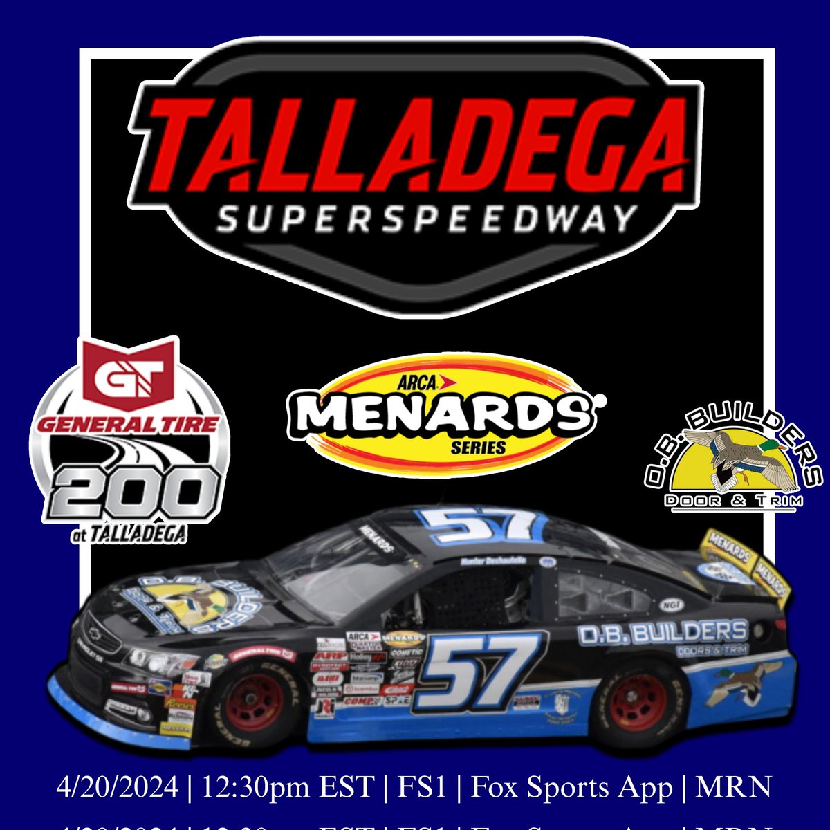 RACEDAY at DEGA!

Hunter Deshautelle will be taking the green flag for the General Tire 200 at Talladega at 12:30pm EST/11:30am EST on FS1.