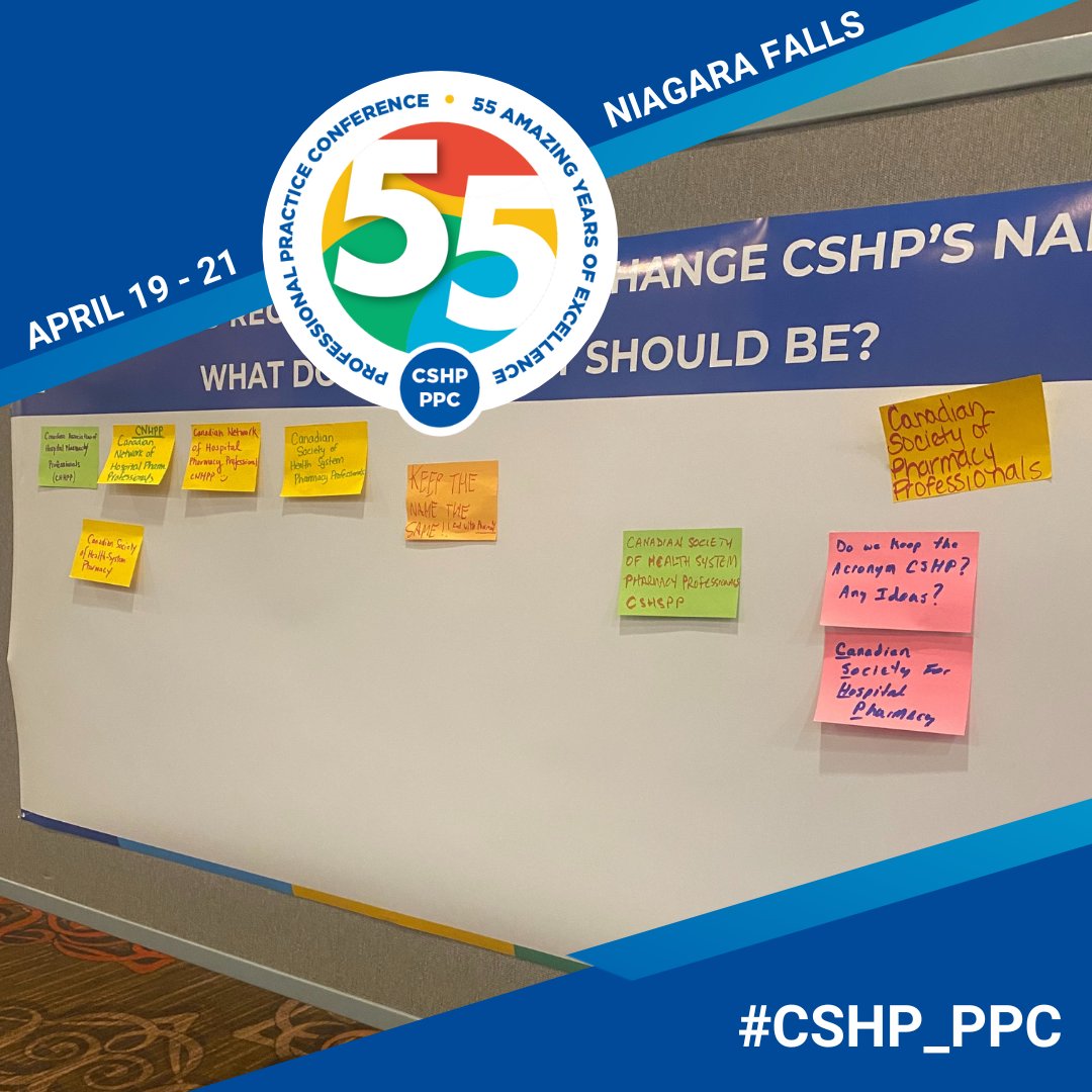 The Board recently voted to change CSHP's name.
What do you think it should be? 

Let us know at #CSHP_PPC:

In-person➡️Head to the boards Just outside of Great Room C!

Virtual ➡️ Share your ideas in the  portal lobby chat and we'll add them!

Here's what we've got so far: