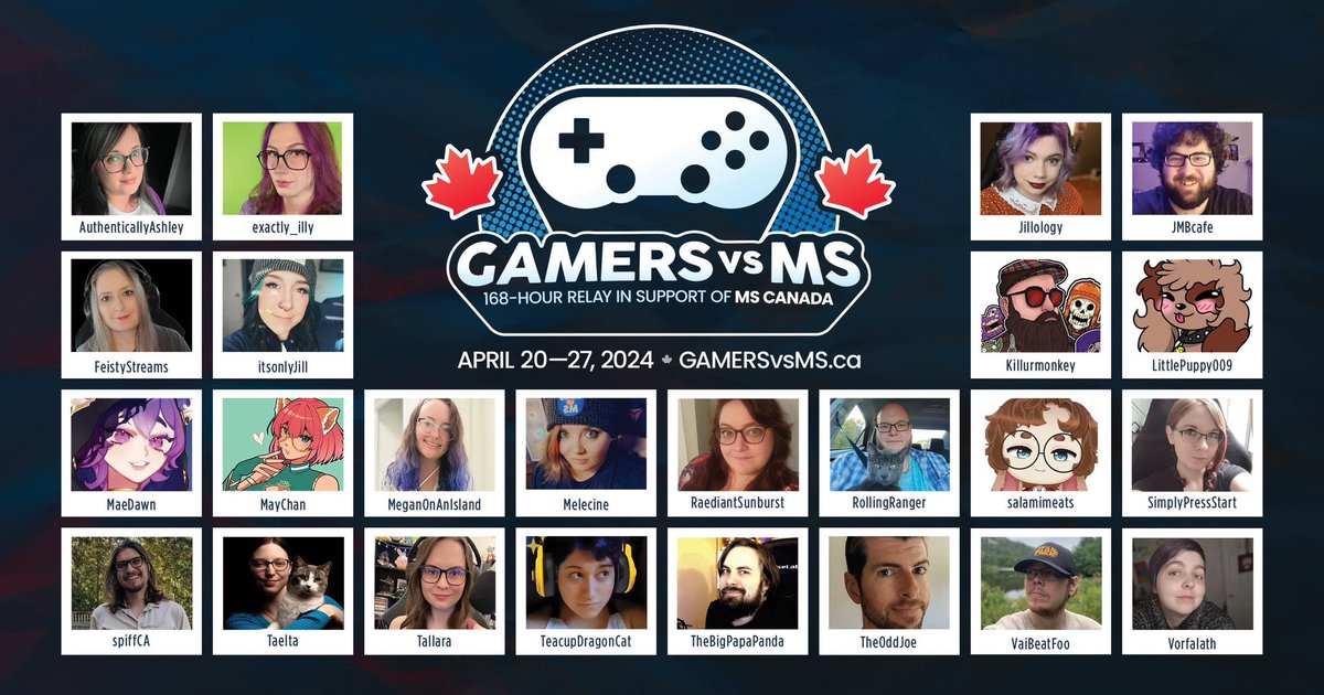 Our charity relay, which is going for a whole 7 days, starts NOW. 168 hours, 24 Streamers, and it all kicks off with <a href="/JMBcafe/">JMBcafe on Bluesky</a> for the next 12 hours, followed by 23 other amazing streamers.

Support the relay or learn more about how you can help at gamersvsms.ca