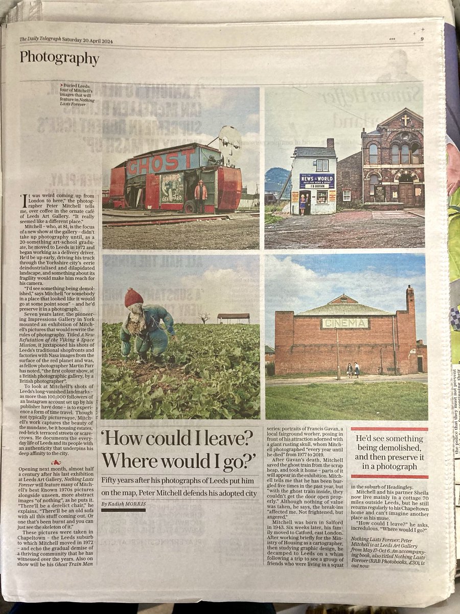 ‘Peter Mitchell’s vision of a Lost Leeds’ Thank you ⁦@kadishmorris⁩ @Telegraph for this excellent coverage of the forthcoming exhibition ⁦@LeedsArtGallery⁩ and the new publication by ⁦@RRBPhotobooks⁩ 🤩 ‘Nothing Lasts Forever’ #PeterMitchell 17 May - 6 October