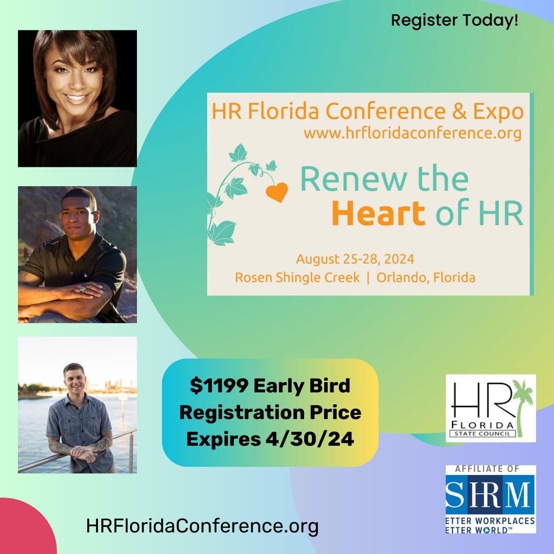 Schedule update! Ready to experience #HRFL24 this year? 
Click tinyurl.com/5eud948f for the 2024 AGENDA.

Register by 4/30 for the Early Bird Rate! tinyurl.com/eaxnf5yd