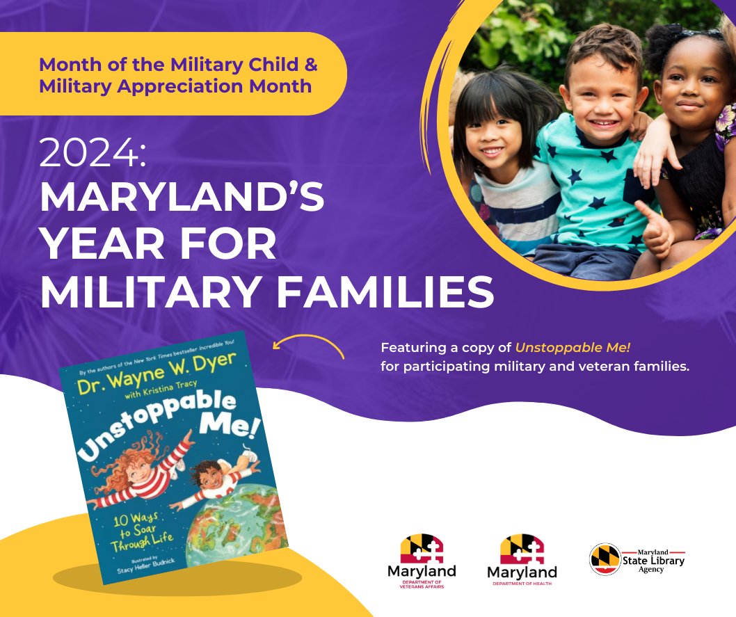 South Bowie Branch Library hosts “Celebrating the Military Child: A Reading Event for Active Military/Veteran Families” on 4/23 @ 6:30 pm. Listen to the book “Unstoppable Me” (first 25 families get a copy) and connect with local resources. Registration recommended.