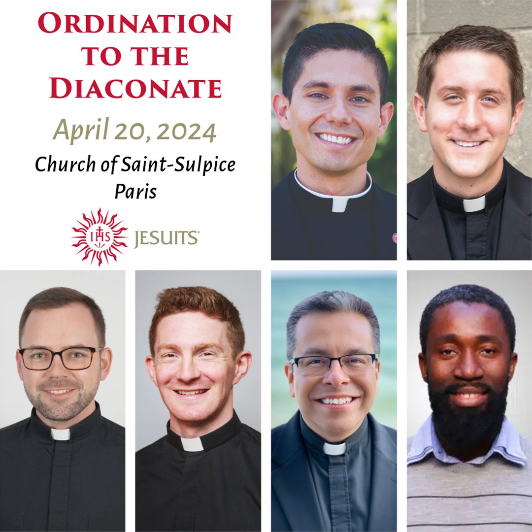 Pray for the 17 Jesuits who will be ordained to the diaconate today in Paris, including six #Jesuits of the U.S. and Canada: Ulises Covarrubias, David Inczauskis, Matthew Ippel, Joseph Lorenz, Fernando Saldivar and Rivelt Silneus. Livestream @ 9:30am ET: ow.ly/4Lb450Rk4mk