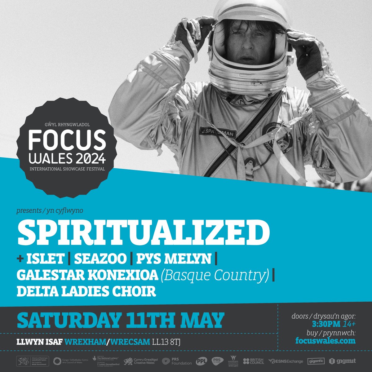 👨‍🚀 Spiritualized @officialSpzd at FOCUS Wales 2024 🎪 + @Islet + @seazooband + @pysmelyn + Galestar Konexioa (Basque Country) + @DeltaChoir 🎉 MAI 11 MAY #WREXHAM 🎫 focuswales.com