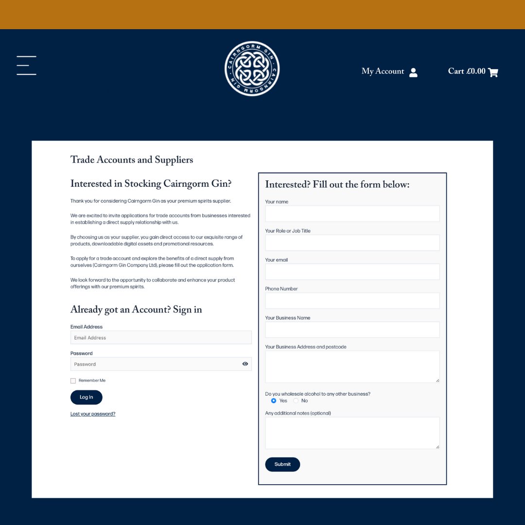Exciting news! 

We're thrilled to announce the launch of our new #tradeportal on our website at cairngormgin.com/trade/

Our new portal offers access to downloadable assets, pricing &amp; more.

Visit #cairngormgin today to explore our range.