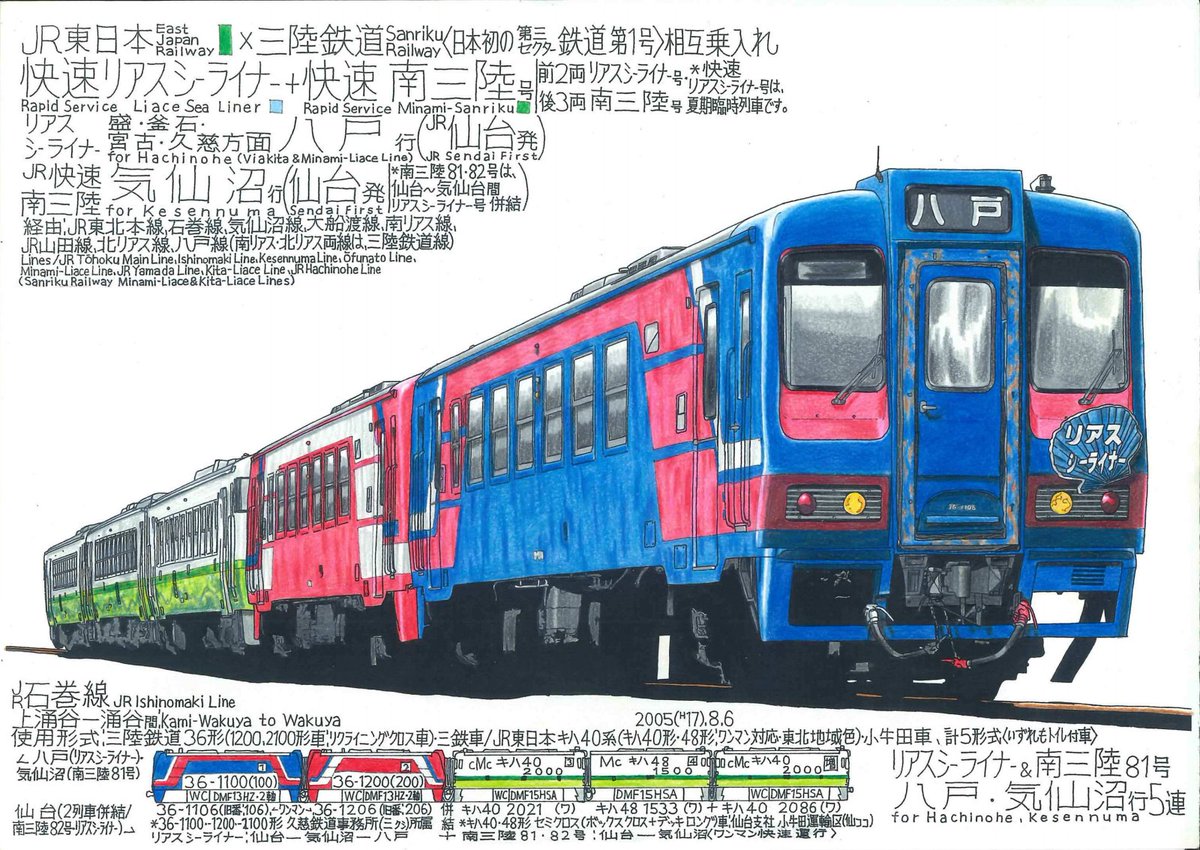 「#新プロジェクトX #三陸鉄道 東日本大震災の直前まで運転していた『快速リアスシ」|出町柳 彩都 @skebリクエスト募集中【鉄道同人誌制作中】のイラスト