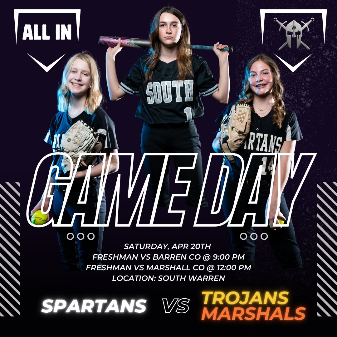 Your Freshman SPARTANS will be @ HOME today! 🖤⚔️ Schedule ⬇️ 🥎 SPARTANS 🆚 Barren Co @ 9 🥎 Barren Co 🆚 Marshall Co @ 10:30 🥎 SPARTANS 🆚 Marshall Co @ 12 #allin