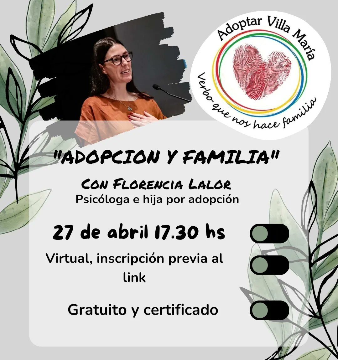 Adoptar_vm's tweet photo. ¡Se viene un nuevo encuentro!

"ADOPCIÓN Y FAMILIA" con Flor Lalor. Encuentro pensando no sólo para quienes transitan la espera o proyectan adoptar sino para la familia extensa (tíos, abuelos, primos, amigos) que son parte de nuestra vida y van a vincularse con nuestro hijo. https://t.co/KuSBvv53ze
