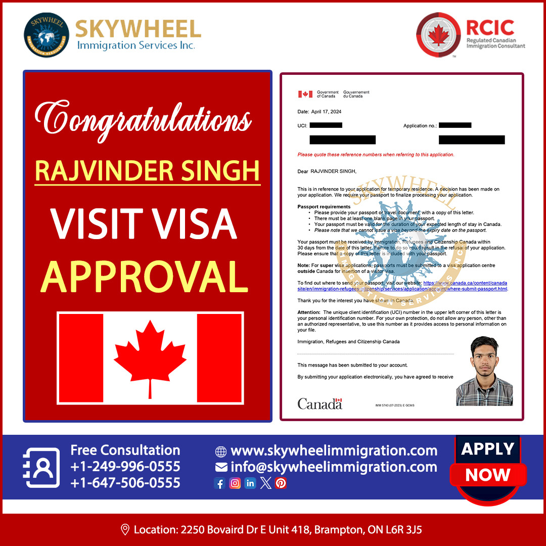 Congratulations to our satisfied client for (Visit Visa Approval)
.
Apply Now
+1249-996-0555
+1-647-506-0555
skywheelimmigration.com
info@skywheelimmigration.com
.
.
#skywheelimmigration #visitorvisa #canada #visa #immigration #studentvisa #studyvisa #touristvisa #workpermit