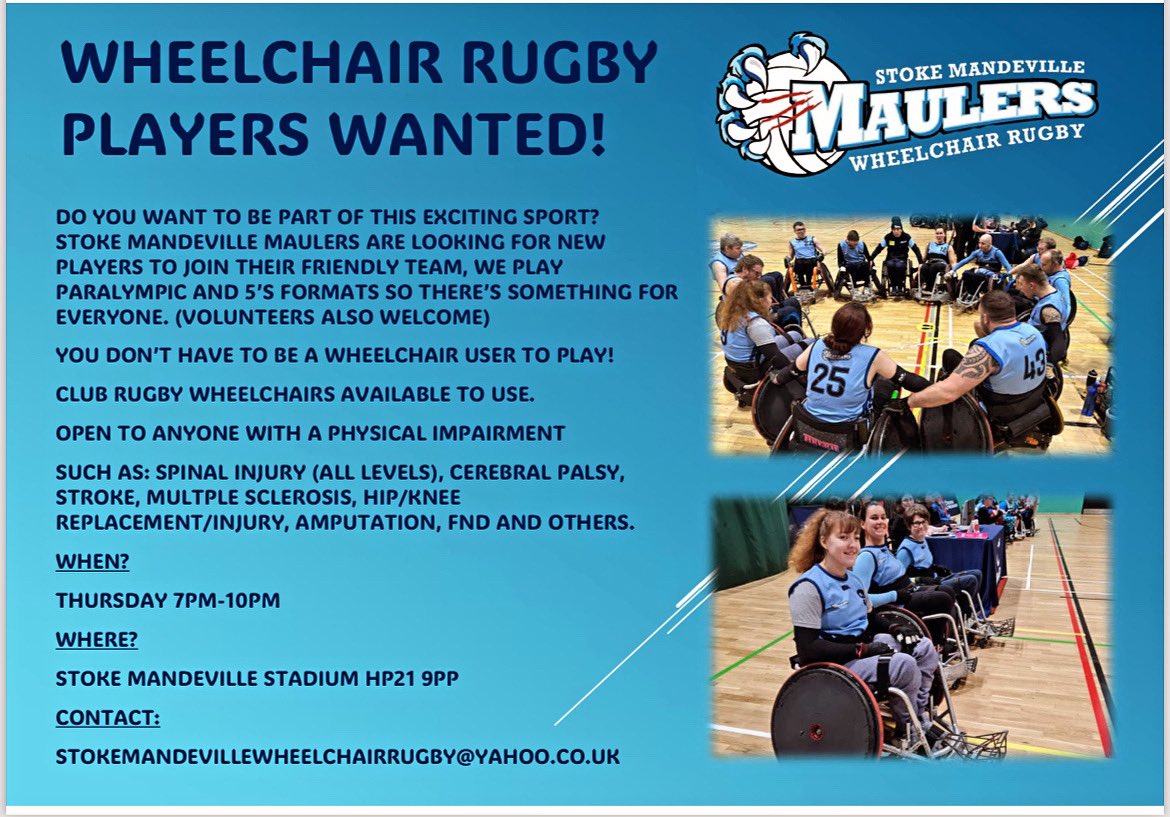 Have you ever wanted to try the thrilling game of Wheelchair Rugby? 🏉 

You don’t need a previous experience of the game and the club has plenty of rugby wheelchairs that we can loan to players so no specific equipment needed! 

Please do get in touch if you are interested!